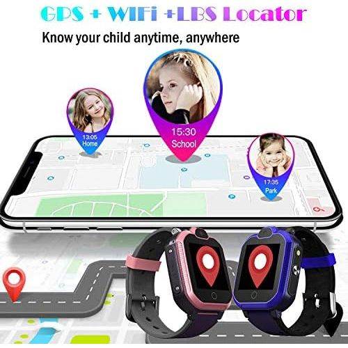  [아마존베스트]PTHTECHUS Childrens GPS Smart Watch, Waterproof Smart Watch, GPS Tracker with Children SOS, Mobile Phone, Touch Screen, Game, Camera, Voice Chat, Alarm Clock, for Boys and Girls, Student Gif