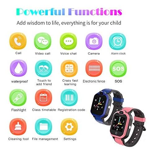  [아마존베스트]PTHTECHUS Childrens GPS Smart Watch, Waterproof Smart Watch, GPS Tracker with Children SOS, Mobile Phone, Touch Screen, Game, Camera, Voice Chat, Alarm Clock, for Boys and Girls, Student Gif