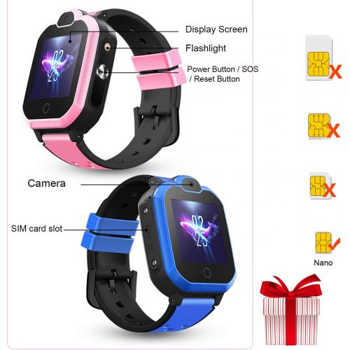  [아마존베스트]PTHTECHUS Childrens GPS Smart Watch, Waterproof Smart Watch, GPS Tracker with Children SOS, Mobile Phone, Touch Screen, Game, Camera, Voice Chat, Alarm Clock, for Boys and Girls, Student Gif