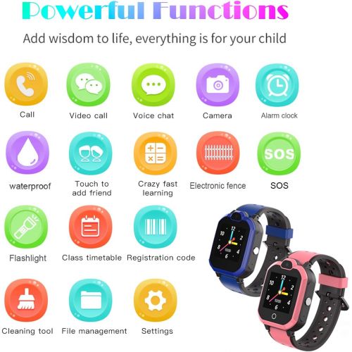  [아마존베스트]PTHTECHUS Childrens GPS Smart Watch, Waterproof Smart Watch, GPS Tracker with Children SOS, Mobile Phone, Touch Screen, Game, Camera, Voice Chat, Alarm Clock, for Boys and Girls, Student Gif