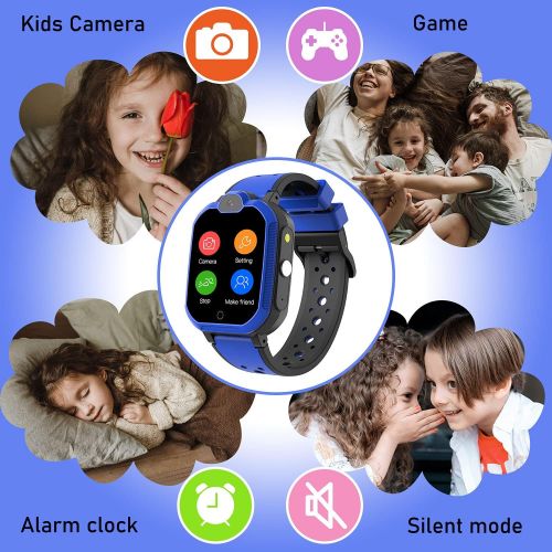  [아마존베스트]PTHTECHUS Childrens GPS Smart Watch, Waterproof Smart Watch, GPS Tracker with Children SOS, Mobile Phone, Touch Screen, Game, Camera, Voice Chat, Alarm Clock, for Boys and Girls, Student Gif