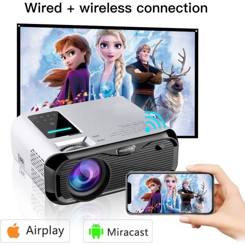  PTVDISPLAY Mini Portable WiFi Projector, Video Bluetooth Projector with 30000 Hours LED Lamp Life, 720P Native,1080P Supported, Android System, HDMI, VGA, TF, AV, USB, Compatible w