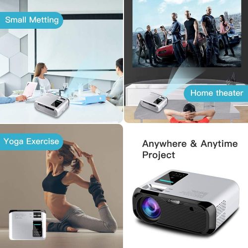  PTVDISPLAY Mini Portable WiFi Projector, Video Bluetooth Projector with 30000 Hours LED Lamp Life, 720P Native,1080P Supported, Android System, HDMI, VGA, TF, AV, USB, Compatible w