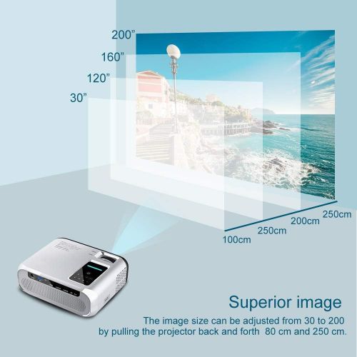  PTVDISPLAY Mini Portable WiFi Projector, Video Bluetooth Projector with 30000 Hours LED Lamp Life, 720P Native,1080P Supported, Android System, HDMI, VGA, TF, AV, USB, Compatible w