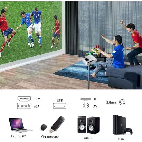  PTVDISPLAY Mini Portable WiFi Projector, Video Bluetooth Projector with 30000 Hours LED Lamp Life, 720P Native,1080P Supported, Android System, HDMI, VGA, TF, AV, USB, Compatible w