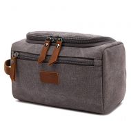 PUEEPDEE Travel Makeup Case Mens Travel Toiletry Bag Canvas Leather Cosmetic Makeup Organizer Shaving Case Makeup Boxes (Color : Gray)