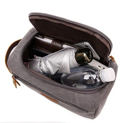  PUEEPDEE Travel Makeup Case Mens Travel Toiletry Bag Canvas Leather Cosmetic Makeup Organizer Shaving Case Makeup Boxes (Color : Gray)