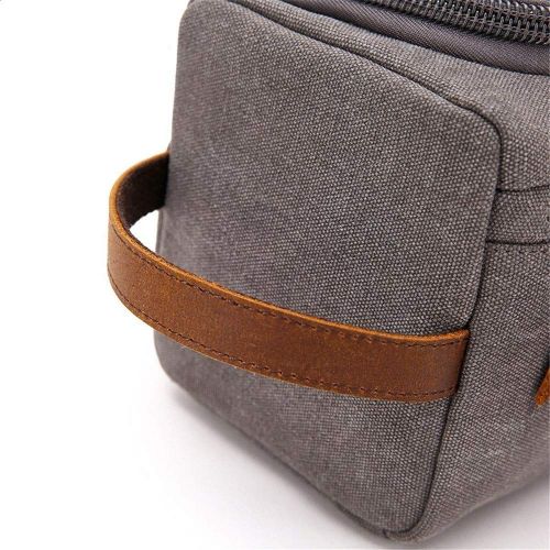  PUEEPDEE Travel Makeup Case Mens Travel Toiletry Bag Canvas Leather Cosmetic Makeup Organizer Shaving Case Makeup Boxes (Color : Gray)