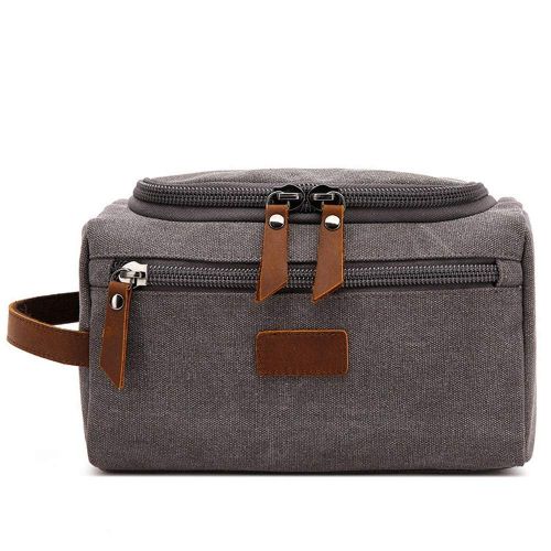  PUEEPDEE Travel Makeup Case Mens Travel Toiletry Bag Canvas Leather Cosmetic Makeup Organizer Shaving Case Makeup Boxes (Color : Gray)