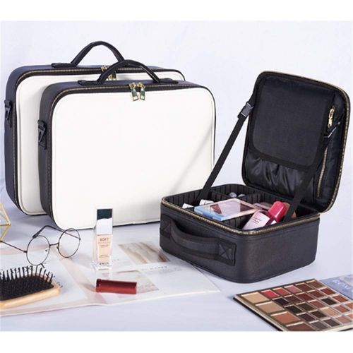  PUEEPDEE Travel Makeup Case Portable Travel Makeup Bag Makeup Case Mini Trip Organizer Storage Box (White&Black) Makeup Boxes (Size : L)