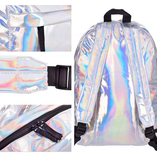  PULAMA Pulama Water Proof PU Leather Backpack Vintage School Bag Hologram Rainbow