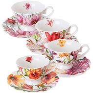 PULCHRITUDIE Eileens Reserve teacup and saucer set, new bone china tea party gift, set of 4 (Modern)