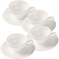 [아마존베스트]PULCHRITUDIE Fine China Pure White Teacup and Saucer Set, Coffee Cups, British Teacups, Set of Four