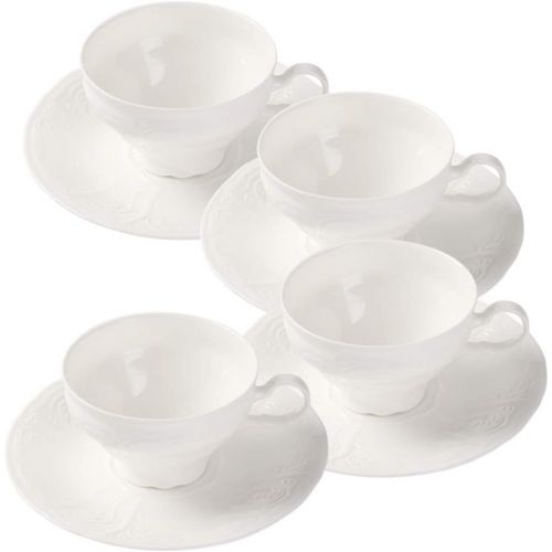  [아마존베스트]PULCHRITUDIE Fine China Pure White Teacup and Saucer Set, Coffee Cups, British Teacups, Set of Four