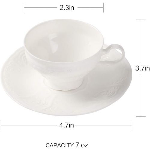  [아마존베스트]PULCHRITUDIE Fine China Pure White Teacup and Saucer Set, Coffee Cups, British Teacups, Set of Four