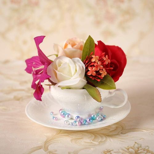  [아마존베스트]PULCHRITUDIE Fine China Pure White Teacup and Saucer Set, Coffee Cups, British Teacups, Set of Four