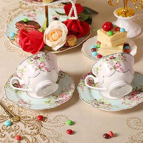  [아마존베스트]Pulchritudie Fine China 4-Piece Tea Cup and Saucer Set, Pink Azalea, Set of Two