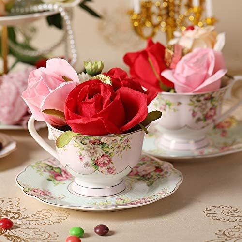  [아마존베스트]Pulchritudie Fine China 4-Piece Tea Cup and Saucer Set, Pink Azalea, Set of Two