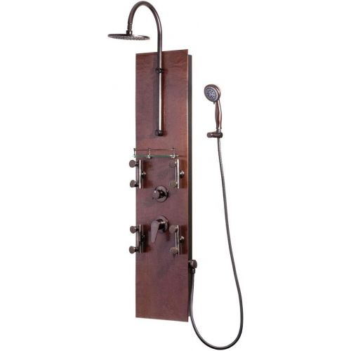  PULSE ShowerSpas 1016 Mojave ShowerSpa Panel with 8 Rain Showerhead, 8 Body Spray Jets, 5-Function Hand Shower, Glass Shelf and Tub Spout, Hand Hammered Copper with Oil Rubbed Bron