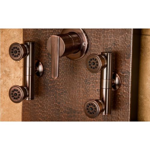  PULSE ShowerSpas 1016 Mojave ShowerSpa Panel with 8 Rain Showerhead, 8 Body Spray Jets, 5-Function Hand Shower, Glass Shelf and Tub Spout, Hand Hammered Copper with Oil Rubbed Bron