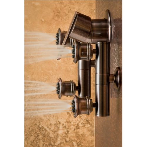  PULSE ShowerSpas 1016 Mojave ShowerSpa Panel with 8 Rain Showerhead, 8 Body Spray Jets, 5-Function Hand Shower, Glass Shelf and Tub Spout, Hand Hammered Copper with Oil Rubbed Bron