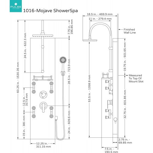  PULSE ShowerSpas 1016 Mojave ShowerSpa Panel with 8 Rain Showerhead, 8 Body Spray Jets, 5-Function Hand Shower, Glass Shelf and Tub Spout, Hand Hammered Copper with Oil Rubbed Bron