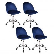 PULUOMIS Living Room Leisure Chair, Velvet Fabric Cushion Seat Mental Rack Support Low-Back Soft Back for Living Room Chairs 5 Wheels, Set of 4 Blue