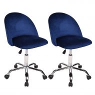 PULUOMIS Set of 2 Mid Back Swivel Adjustable Home Office Chair Modern Accent Velvet Fabric Computer Desk Chair with Soft Velvet Seat 5 Wheels,Navy Blue