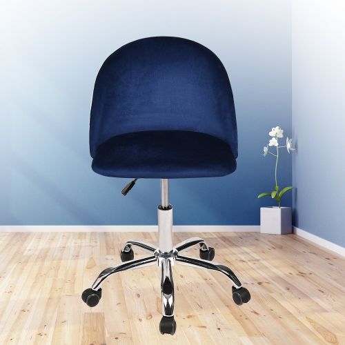  PULUOMIS Set of 2 Mid Back Swivel Adjustable Home Office Chair Modern Accent Velvet Fabric Computer Desk Chair with Soft Velvet Seat 5 Wheels,Navy Blue