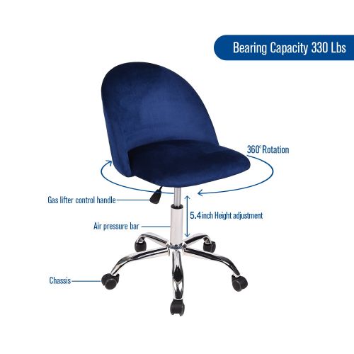  PULUOMIS Set of 2 Mid Back Swivel Adjustable Home Office Chair Modern Accent Velvet Fabric Computer Desk Chair with Soft Velvet Seat 5 Wheels,Navy Blue