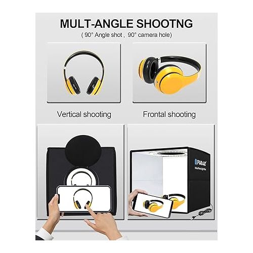  PULUZ Mini Photo Studio Light Box, Photo Shooting Tent kit, Portable Folding Photography Light Tent with CRI >95 96pcs LED Light & 6 Kinds Double-Sided Color Backgrounds for Small Size Products