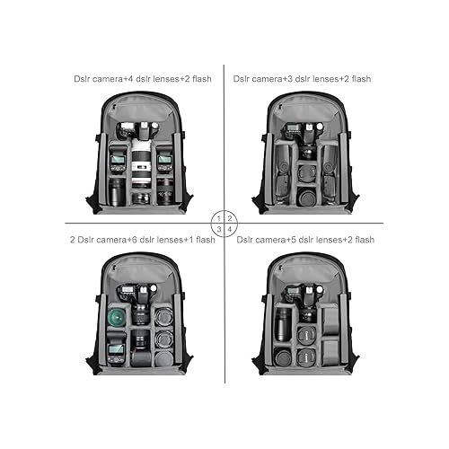  PULUZ Outdoor Portable Camera Backpack Bag, Waterproof Travel DSLR Camera Large Capacity Backpack Laptop Tablet Backpack for Men Women