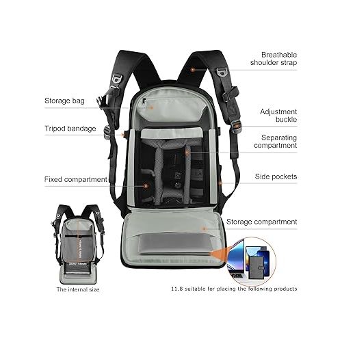  PULUZ Outdoor Portable Camera Backpack Bag, Waterproof Travel DSLR Camera Large Capacity Backpack Laptop Tablet Backpack for Men Women