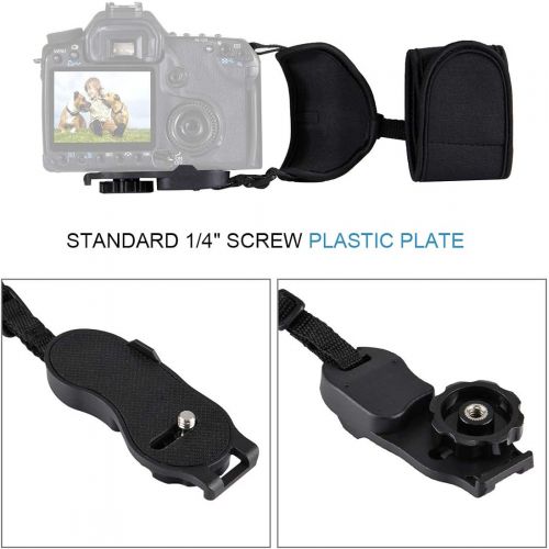  PULUZ Camera Hand Grip Wrist Strap with 1/4 inch Screw Plastic Plate, Compatible with Nikon/Sony/Canon/Fujifilm and more DSLR Mirrorless Cameras