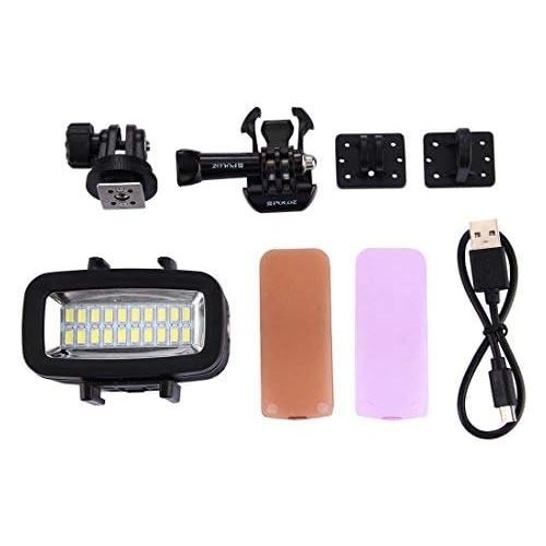  Photographic Lighting Booms, PULUZ 20 LEDs 30m Waterproof IPx8 On-Camera Video Lights with Hot Shoe Adapter & Filter Plates for GoPro Session HERO5 /4/3 /2/1 & Other Sports Action