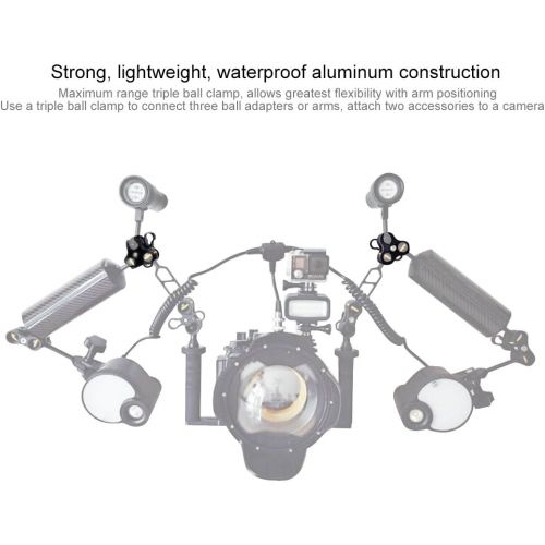  PULUZ Aluminum Alloy 1” Ball Clamp 3 Mount Holes Clip Adapter for Diving Underwater Arm System Diving Tray GoPro LED Light