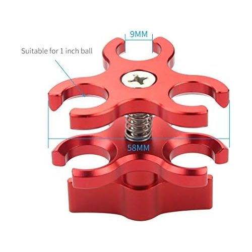  PULUZ Triple Ball Clamp Open Hole CNC Aluminum Spring Flashlight Clamp for Diving Arm Underwater Photography System Diving Tray DJI Osmo Action GoPro LED Light (Red)