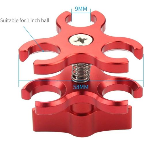  PULUZ Triple Ball Clamp Open Hole CNC Aluminum Spring Flashlight Clamp for Diving Arm Underwater Photography System Diving Tray DJI Osmo Action GoPro LED Light (Red)