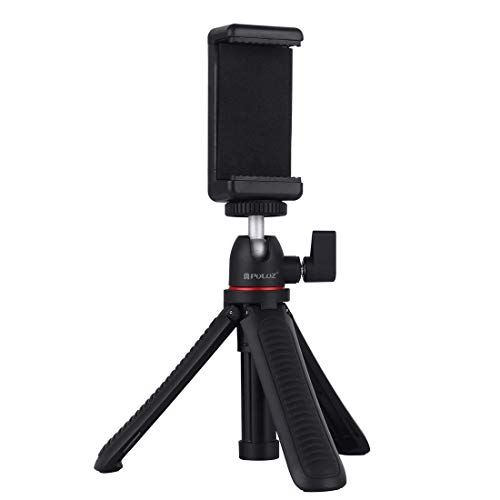  PULUZ Mini Tripod Holder Compatible with iPhone/GoPro/Ringlight Portable Desktop Tripod Stand with Phone Clamp & Tripod Adapter & Long Screw Phone Holder Stand