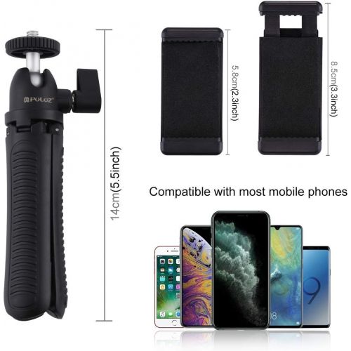  PULUZ Mini Tripod Holder Compatible with iPhone/GoPro/Ringlight Portable Desktop Tripod Stand with Phone Clamp & Tripod Adapter & Long Screw Phone Holder Stand