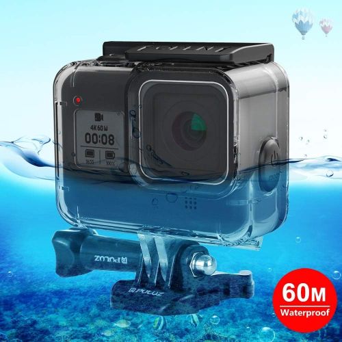  PULUZ 60M Waterproof Dive Housing Case with Soft Button for GoPro Hero 8 Black, Protective Housing Case Suitable for Surfing, Diving, Snorkeling, Skiing, Drifting, Skydiving Cyclin