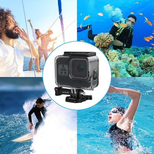  PULUZ 60M Waterproof Dive Housing Case with Soft Button for GoPro Hero 8 Black, Protective Housing Case Suitable for Surfing, Diving, Snorkeling, Skiing, Drifting, Skydiving Cyclin