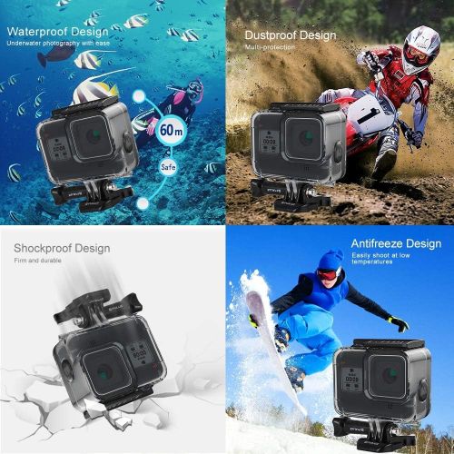  PULUZ 60M Waterproof Dive Housing Case with Soft Button for GoPro Hero 8 Black, Protective Housing Case Suitable for Surfing, Diving, Snorkeling, Skiing, Drifting, Skydiving Cyclin