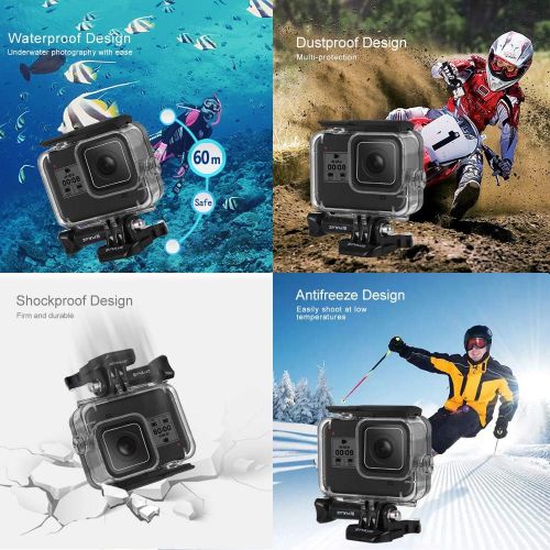  PULUZ 60M/ 196FT Underwater Depth Diving Case Waterproof Camera Housing for GoPro Hero8 Black Underwater Protective Shell for Diving Scuba Snorkel for GoPro Hero8 Action Camera