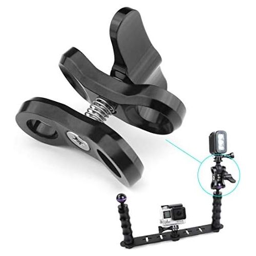  PULUZ 1inch Underwater Ball Clamp 2 Mount Hole Clip Adapter CNC Aluminum Alloy Click for Diving Underwater Arm System Diving Tray DJI Osmo Action GoPro LED Light (Black)