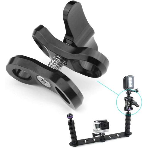  PULUZ 1inch Underwater Ball Clamp 2 Mount Hole Clip Adapter CNC Aluminum Alloy Click for Diving Underwater Arm System Diving Tray DJI Osmo Action GoPro LED Light (Black)