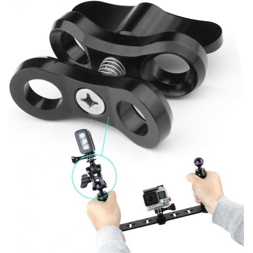  PULUZ 1inch Underwater Ball Clamp 2 Mount Hole Clip Adapter CNC Aluminum Alloy Click for Diving Underwater Arm System Diving Tray DJI Osmo Action GoPro LED Light (Black)