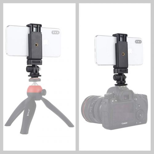 PULUZ Phone Holder Camera Thread Cold Shoe Tripod Mount Adapter with 1/4 inch Screw & Phone Clamp?for GoPro Hero 7 6 5,DJI OSMO Action,iPhone X 8 7 6 Samsung Ring Light Photography