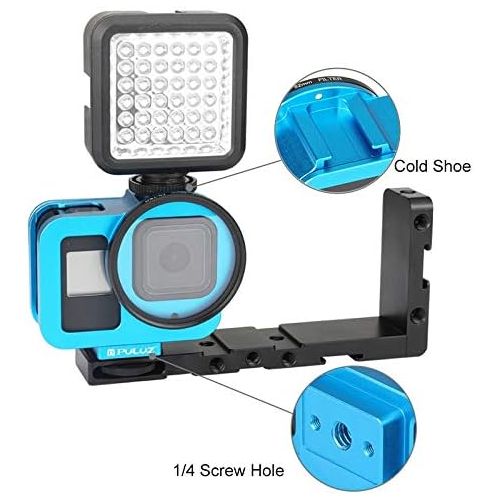  PULUZ Aluminum Alloy Case for GoPro Hero 8 Black Housing Shell Case CNC Protective Cage with Insurance Frame & 52mm UV Lens (Blue)