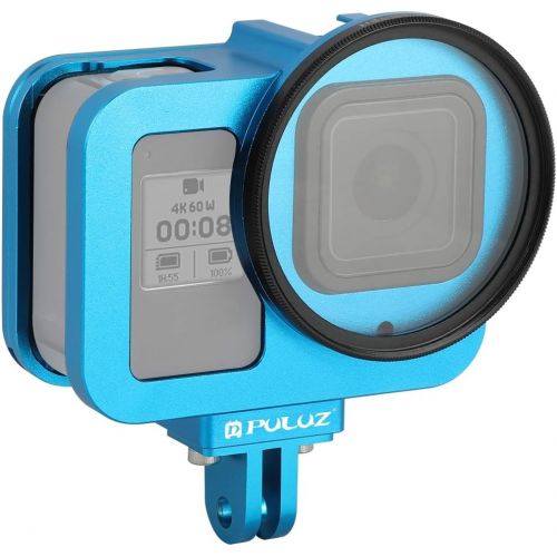  PULUZ Aluminum Alloy Case for GoPro Hero 8 Black Housing Shell Case CNC Protective Cage with Insurance Frame & 52mm UV Lens (Blue)